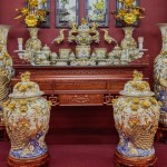 Bộ đồ thờ men rạn vẽ vàng