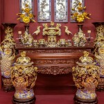 Bộ đồ thờ men nâu vẽ vàng