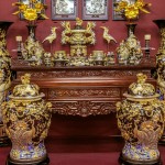 Bộ đồ thờ men nâu vẽ vàng