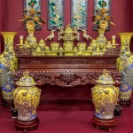 Bộ đồ thờ men vàng vẽ vàng