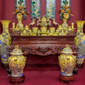 Bộ đồ thờ men vàng vẽ vàng