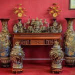Bộ đồ thờ men nâu vẽ vàng