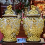 Choé bầy men rạn vẽ vàng 24k họa tiết công đào