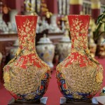 Lọ tỏi men đỏ vẽ vàng 24k