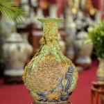 Lọ tỏi men xanh ngọc vẽ vàng 24k