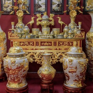 Bộ đồ thờ Men Rạn Dát Vàng Họa Tiết Sen