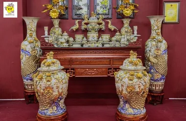 Bộ đồ thờ men rạn vẽ vàng