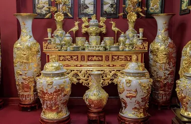 Bộ đồ thờ Men Rạn Dát Vàng Họa Tiết Sen